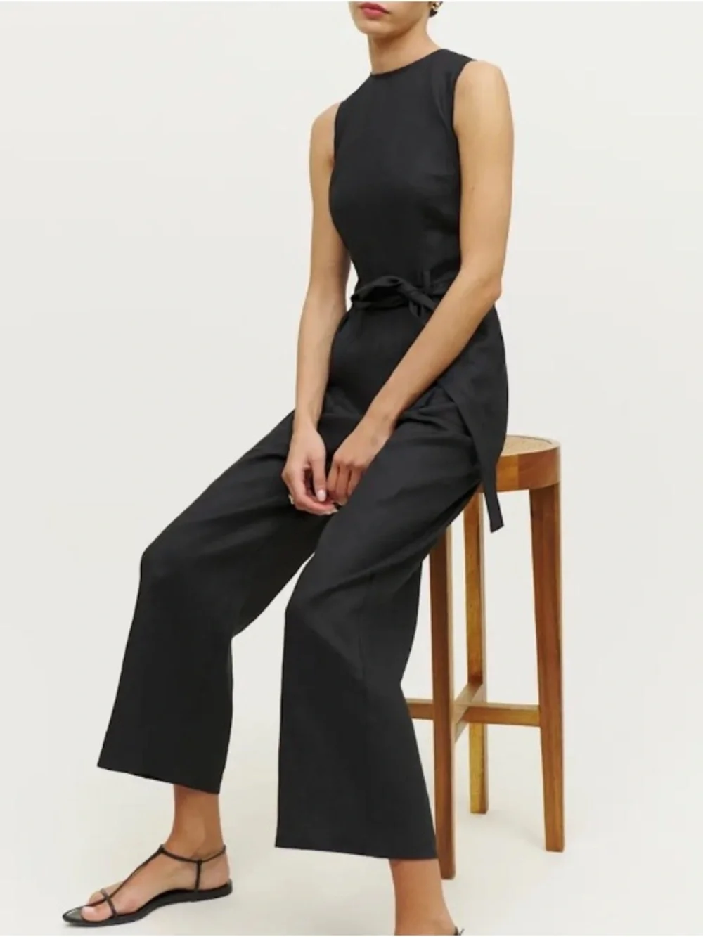 Reformation Naomi 100% Linen Sleeveless Wide Leg Jumpsuit Minimalist Black 0